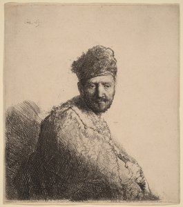 Bärtiger Mann in einer pelzbesetzten orientalischen Mütze und Robe: der Vater des Künstlers von Rembrandt van Rijn