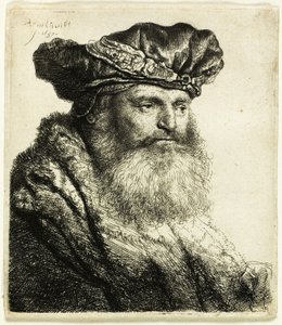 Bärtiger Mann mit Samtkappe und Juwelenverschluss von Rembrandt van Rijn