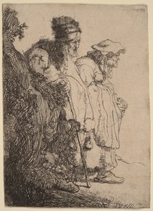 Bettler Mann und Frau hinter einem Damm von Rembrandt van Rijn