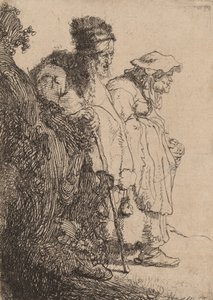Bettler Mann und Frau hinter einem Damm von Rembrandt van Rijn
