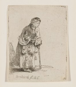 Bettlerin, auf einen Stock gestützt von Rembrandt van Rijn