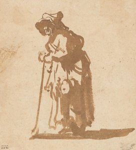 Bettlerin, die sich auf einen Stock stützt, 1628-1630