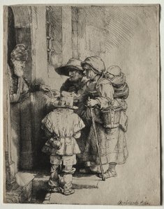 Bettler empfangen Almosen an der Tür eines Hauses, 1648 von Rembrandt van Rijn
