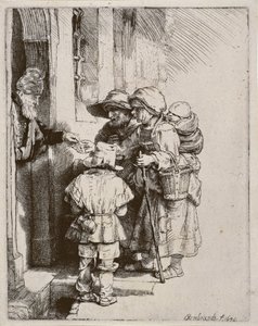 Bettler, die Almosen an der Tür eines Hauses empfangen, 1648