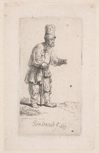 Bauer, der sich auf einen Stock stützt von Rembrandt van Rijn