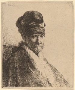 Büste eines Mannes mit hohem Hut, Dreiviertelansicht rechts (Der Vater des Künstlers?) von Rembrandt van Rijn