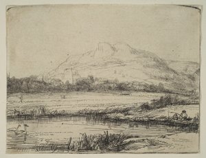 Kanal mit einem Angler und zwei Schwänen, 1650 von Rembrandt van Rijn