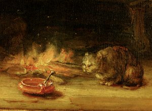 Katze, Detail der Heiligen Familie mit einem Vorhang, 1646 von Rembrandt van Rijn