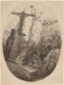 Christus zwischen den beiden Dieben gekreuzigt: eine ovale Platte von Rembrandt van Rijn