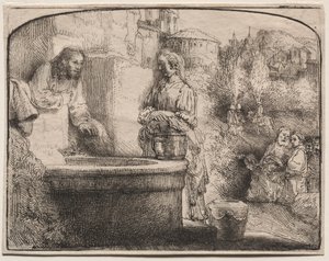 Christus und die Frau von Samaria: Ein gewölbter Druck von Rembrandt van Rijn