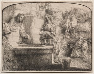 Christus und die Frau von Samaria: Ein gewölbter Druck, 1657-58 von Rembrandt van Rijn
