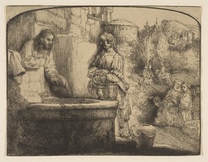 Christus und die Frau von Samaria: ein gewölbter Druck, 1658 von Rembrandt van Rijn