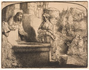 Christus und die Frau von Samaria: ein gewölbter Druck von Rembrandt van Rijn