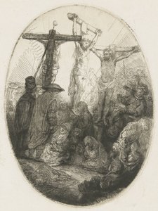 Christus zwischen den beiden Dieben gekreuzigt: eine ovale Platte von Rembrandt van Rijn