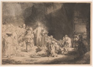 Christus mit den Kranken um ihn, empfängt kleine Kinder (der "Hundert-Gulden-Druck")