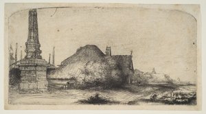 Hütte und Grenzpfosten am Spaarndammerdijk, ca. 1650 von Rembrandt van Rijn