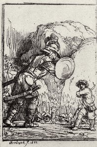 David und Goliath. Illustration für Piedra gloriosa von Menasseh ben Israel von Rembrandt van Rijn