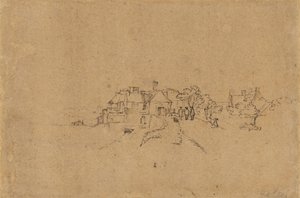 Figuren auf dem Anthoniesdijk, die Houtewael betreten [verso] von Rembrandt van Rijn