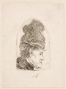 Groteskes Profil: Mann mit hohem Hut