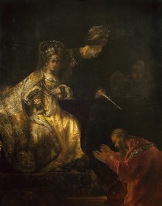 Haman bittet Esther um Gnade von Rembrandt van Rijn