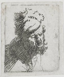 Kopf eines Mannes mit Pelzmütze, der schreit von Rembrandt van Rijn
