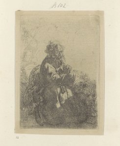 Hieronymus kniend im Gebet, den Blick nach unten gerichtet von Rembrandt van Rijn
