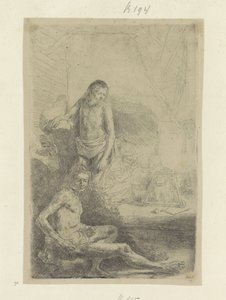 Junger Mann, sitzend und stehend von Rembrandt van Rijn