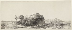 Landschaft mit Hütten und Heuscheune von Rembrandt van Rijn