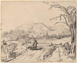 Landschaft mit Jäger und Hund