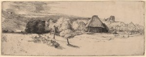 Landschaft mit Bäumen, Bauernhäusern und einem Turm von Rembrandt van Rijn