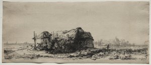 Landschaft mit einem Cottage und Heuscheune: Querformat