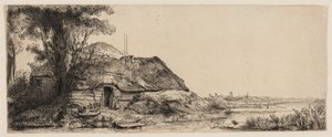 Landschaft mit einem Cottage und einem großen Baum