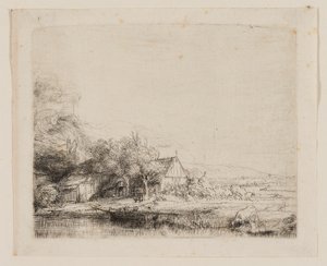 Landschaft mit einer trinkenden Kuh