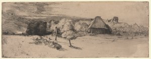 Landschaft mit einem Bauernhof und dem "Haus mit dem Turm" von Rembrandt van Rijn