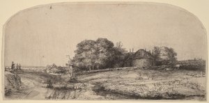 Landschaft mit Heuscheune und Schafherde von Rembrandt van Rijn