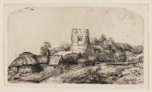 Landschaft mit einem quadratischen Turm von Rembrandt van Rijn