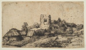 Landschaft mit einem quadratischen Turm, 1650 von Rembrandt van Rijn