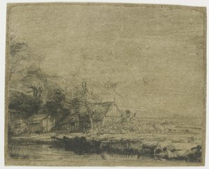Landschaft mit trinkender Kuh