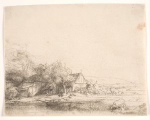Landschaft mit einer trinkenden Kuh