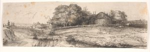 Landschaft mit Heuschober und Schafherde