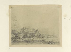 Landschaft mit trinkender Kuh von Rembrandt van Rijn