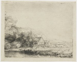 Landschaft mit trinkender Kuh von Rembrandt van Rijn