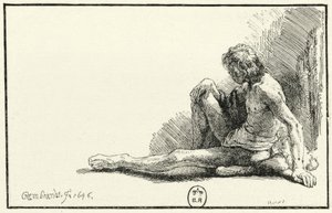 Männlicher Akt, am Boden sitzend von Rembrandt van Rijn