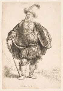 Mann in orientalischem Kostüm und gefiederter Pelzmütze von Rembrandt van Rijn