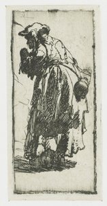 Alte Bettlerin mit einem Kürbis von Rembrandt van Rijn