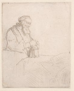 Alter Mann in Meditation, auf ein Buch gelehnt von Rembrandt van Rijn