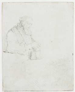 Alter Mann in Meditation, auf ein Buch gelehnt von Rembrandt van Rijn