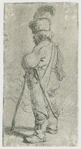 Pole, der sich auf einen Stock stützt von Rembrandt van Rijn