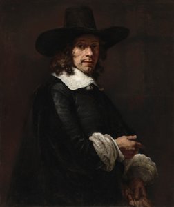 Porträt eines Gentlemans mit hohem Hut und Handschuhen von Rembrandt van Rijn