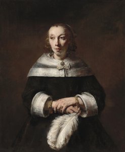 Porträt einer Frau mit einem Straußenfederfächer von Rembrandt van Rijn